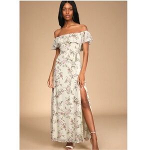 New Lulus Amazing Moment Cream Floral Print Off-the-Shoulder Dress